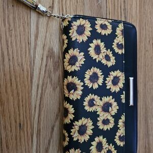 Sunflower Print Black Wallet